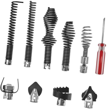 Folpus Juego de 10 cabezales de corte combinados para desatascador de desagües, accesorios para taladro de serpiente de drenaje para máquina de dragado de