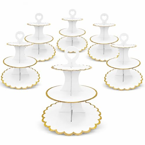 UKoosien 6 Pack White Cardboard Cupcake Stand 3 Tier, Afternoon Tea Stands for Fairy Cakes, Sandwiches, Desserts, Wedding, Baby Shower, Birthday Party & Dessert Table Display