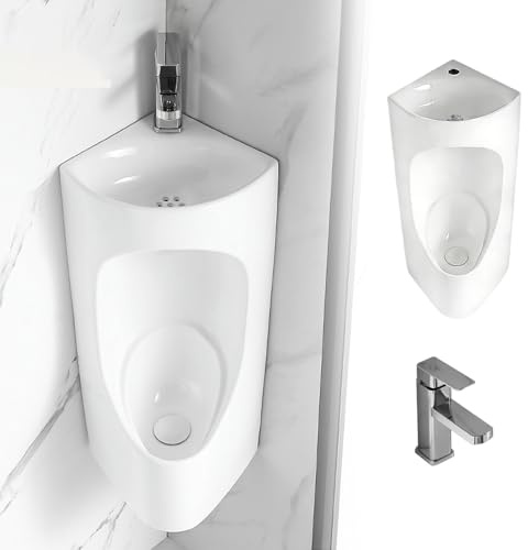 MESCXTY Orinatoio angolare a Parete in Ceramica, orinatoio con lavabo e Rubinetto, Modello Maschile per Bagno/Locale Commerciale/Hotel/Garage