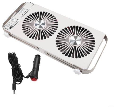 RV - Ventilador para claraboya (12 V, con 4 niveles, extensible, 37,5 – 58,9 cm, ajustable, ventilador para tragaluz, doble fila para caravanas, camping, blanco/negro)