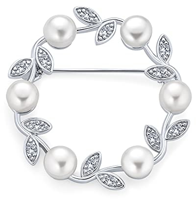 Élégante Épingle À Foulard En Forme De Feuille En Perle De Culture D'Eau Douce Blanche Pour Les Femmes Lors D'Un Mariage .925 Argent Sterling