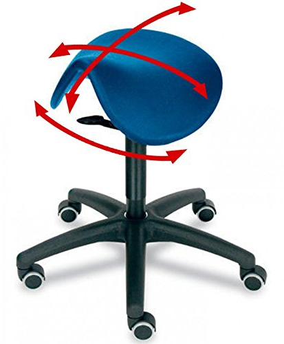 Sattelsitz-Hocker, bewegtes Sitzen, mit Kunststofffußkreuz, Sitz Polster blau, von Lotz