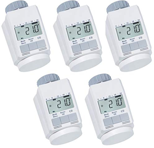 Ensemble de 5 thermostats de radiateur classique L avec fonction boost + + + nouveau modèle silencieux