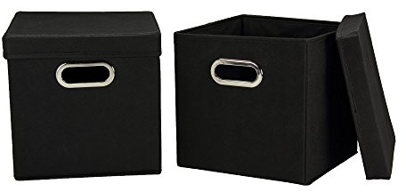 Household Essentials 34-1 Decorative Storage Cube Set with Removable Lids | Black | 2-Pack