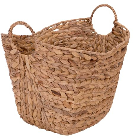 Household Essentials ML-4002 Tall Water Hyacinth Wicker Basket with Handles | Natural, Brown, Natural