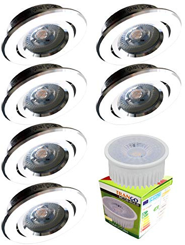 Trango 6er Set LED Einbaustrahler 3000K warmweiß 6737R-06MCOBSD incl. 6x 3 Stufen dimmbar 5 Watt LED Modul Ultra flach nur 30mm Einbautiefe Einbauleuchte, Deckenleuchte, Badleuchte aus Alu in Rund