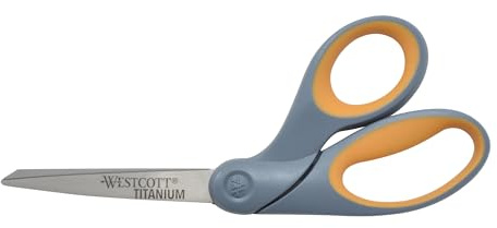 Westcott 8 Bent Craft Scissors with Titanium-Bonded Blades for Heavy-Duty Use (Yellow/Gray)