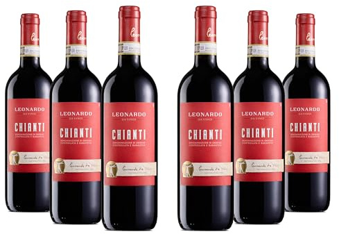 Leonardo Da Vinci Chianti DOCG, Vino Rosso dal Gusto Intenso e Profumo Fruttato, Gradazione Alcolica 13,5% Vol, Confezione con 6 Bottiglie da 750 ml