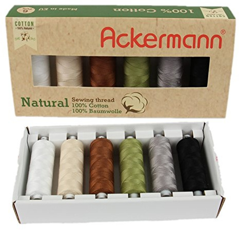 Ackermann Nähgarnmix Natural (100% Baumwolle) 6X 500m Farbenmix, Baumwollnähgarn, Nähgarn aus Baumwolle, Baumwollgarn, Set