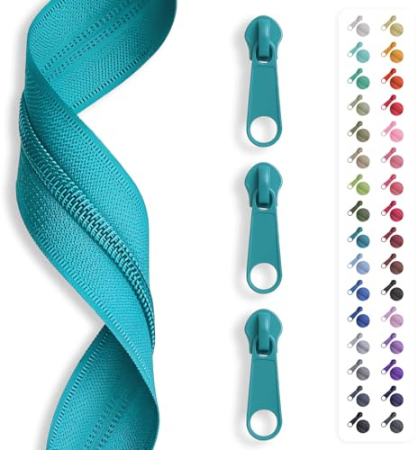 5m Reißverschluss endlos, Spirale 5mm + 10 Schieber/Zipper 27 Farben, Meterware (Türkis)