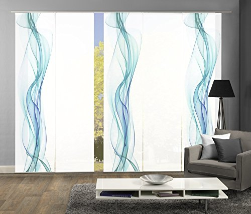 wohnfuehlidee 5er-Set Flächenvorhang, Deko Blickdicht, Melody, Höhe 245 cm, 3X Dessin Petrol / 2X Uni weiß Blickdicht