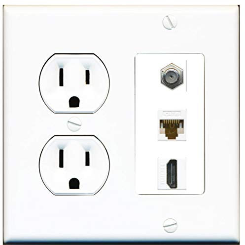 15 Amp rotondo presa di corrente 1 porta cavo coassiale TV Cat6 Ethernet HDMI piastra da parete