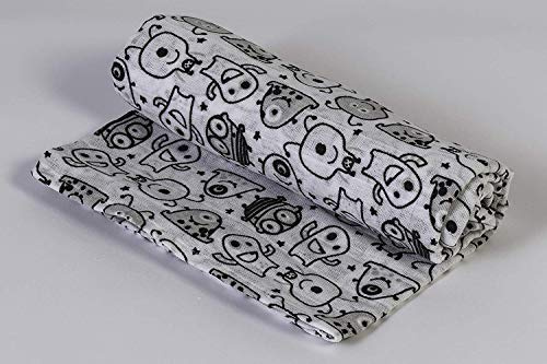 Ti TIN | Baby Musselin, 125x125 cm | Musselin Tuch mit Monster-Motiv, leichte und weiche Baumwollfaser, Mulltuch vielseitig einsetzbar, als Decke, Halstuch/Dreieckstuch, Spucktuch etc, Farbe: Grau