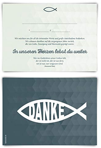 Trauerkarten Trauer Danksagungen 12 Stück Karten Set - Jesus Fisch Vorausgefüllt