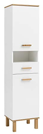 Schildmeyer Hochschrank Padua 142179, weiß Glanz/Eiche Landhaus Dekor, 40,4 x 35,0 x 178,5 cm