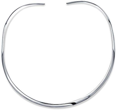 Bling Jewelry Basic Einfach Dünne Flat Halsreif Slider Offen Collar Contoured Statement Necklace For Freundin .925 Silver Sterling Add Pendant 3Mm