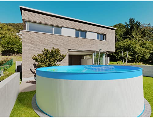 Planet Pool Stahlwandpool Set rund Almeria 350x120 cm, Stahl 0,4 mm weiß, Folie 0,3 mm blau, Overlap
