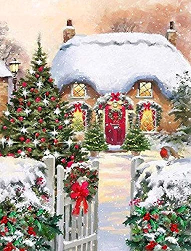 ygghj Stickset Kreuzstich,Stickpackung Stickbild Stickvorlage Sticken Stickset Schnee 40X50Cm Neujahrs Home Decor Kreativität Geschenke 11Ct (Vorgedruckte Leinwand)