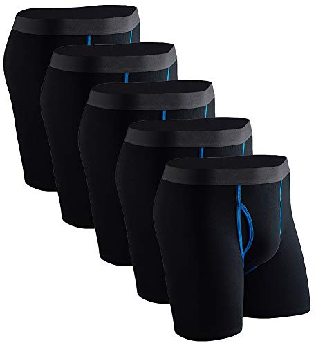 DODOMIAN Calzoncillos tipo bóxer para hombre, no se suben, de algodón, bragueta abierta, con bolsa, Black 5pack, XXXL