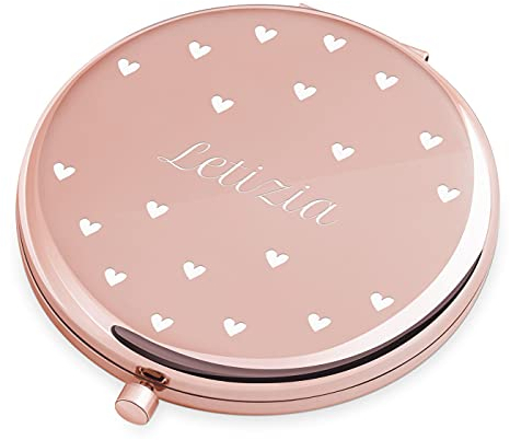 Maverton Klappspiegel mit Gravur - Rosegold - Schminkspiegel mit Vergrößerung - personalisierter Make up Kosmetikspiegel - Reisespiegel für Handtaschen - Geschenke für Frauen - Spiegel rund