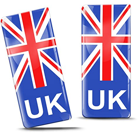 Biomar Labs 2 x 3D Gel Silicone Badge Car Number Plate Self-Adhesive Stickers GB UK United Kingdom Union Jack National Flag EU Motorcycle Road Decals QS 9