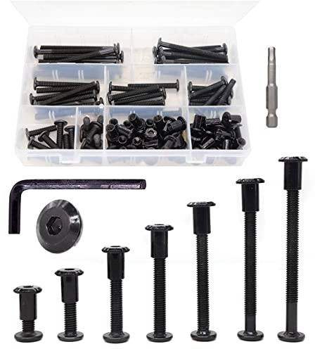 cSeao 100pcs Black M6x1.0mm Allen Bolts Joint Connecting Bolts Socket Cap Screws and Rivet Cap Nuts Kit, 15mm/ 25mm/ 35mm/ 45mm/ 55mm/ 65mm/ 75mm