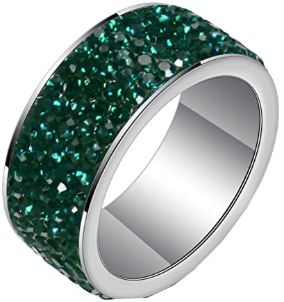PAURO Damen Herren Edelstahl 8mm Hochglanzpolierter Ehering Zirkonia Ring Silber Dunkelgrün Größe 62 (19.7)
