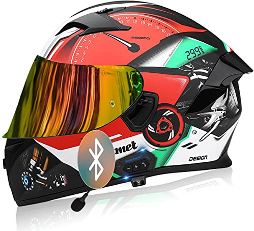 SDFGDFD Bluetooth-Integralhelm - Motorrad-Integralhelm - RollerHelm Bluetooth-Helm Mit Doppelvisier, ECE/DOT Genehmigt Motorradhelm Für Damen Und Herren