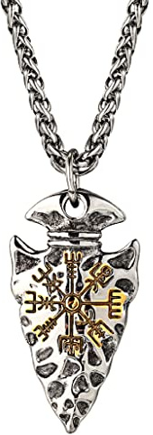 AHTCPO Viking Odins Speerkopf Anhänger Halskette, Retro Edelstahl Nordische Rune Kompass Amulett Schmuck, Gothic Punk Talisman Für Männer Frauen