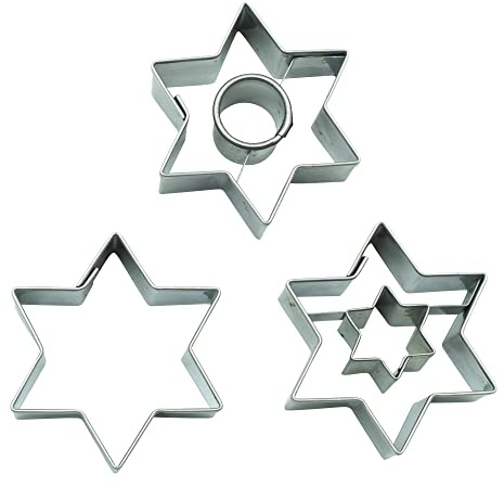 BekkiB 3er-Set Ausstechformen Sterne - Stern Keksausstecher und 2 Linzer Ausstecher mit Stern & Kreis - für Spitzbuben, Hildabrötchen, Plätzchen, Edelstahl - 7798