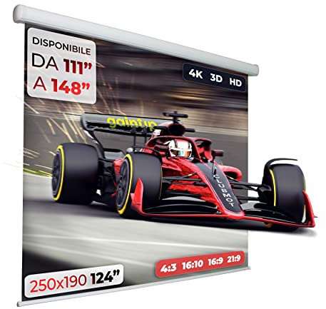 GAINUP Motorized Projector Screen | 250x190 cm (124 Inch) 250 cm | Format 4:3 16:9 16:10 - White Cover with Black Back - Electric Projection Cover 2 and a Half Meters - Video Projection 2,5mt 3D 4K
