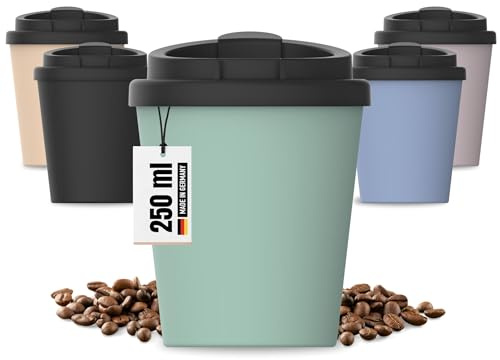 Taza térmica Coffee to Go de plástico orgánico, 250 ml, libre de BPA y 100% reciclable, fabricada en Alemania, taza de café con tapa, taza de café para oficina, coche, escuela y mucho más (menta)