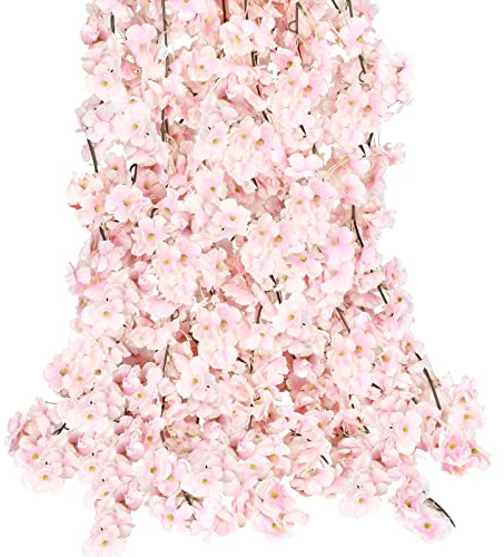 HAOSHICS Künstliche Kirschblütenranken, Kunstblumen für den Außenbereich, hängende Seidenblumen, Girlande für Hochzeit, Party, Zuhause, japanische Kawaii-Dekoration (6)