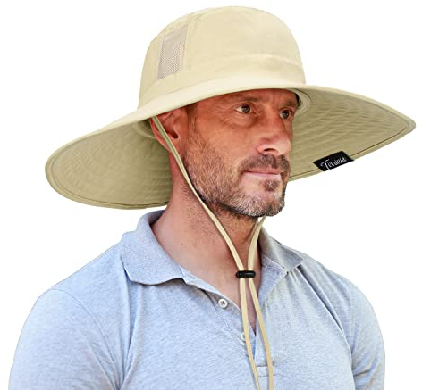 Outdoor Sonnenhut Herren Damen mit Kinnband,Faltbar Breite Krempe Bucket Hut,Summer Cap mit Nackenschutz UPF 50+ UV Schutz für Hiking Safari Strand Wanderhut Anglerhut Gartenhut Sonnenschutz Hut Brige
