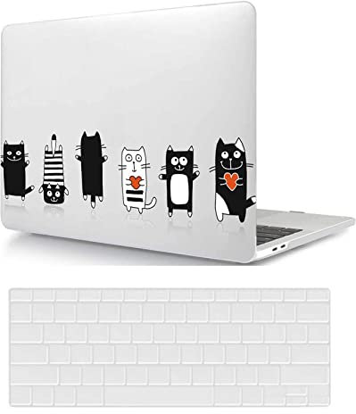 Hülle Kompatibel mit MacBook Air 13 Zoll Modell A1932 A2179 A2337 M1 2020 2019 2018 mit Retina Display and Touch ID, Gedrucktes Muster Plastik Hartschale Matt Case & Tastaturschutz, süße Katze