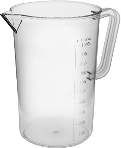 Forgast Vaso medidor, Polipropileno, Ligero y cómodo, Medidas todas 50 ml, Capacidad 1 l, Alto 17 cm, Diámetro 12 cm, Vasos medidores, Olla medidora, Jarra con vaso medidor, Accesorios de cocina