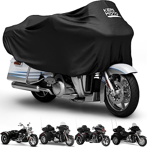 KEMIMOTO Heavy Duty 300D Waterproof Motorcycle Half Cover Fit for Trike, Touring, Touring Ultra Street Road Glide Road King 3 Wheel Tri Glide Goldwing Freewheeler Outdoor All Weather Protect