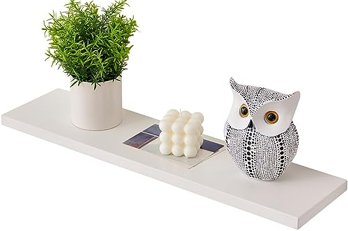 Gieanoo Wandregal Weiß, Regale Weiß Wand 60cm Massives Eichenholz kleines Regalbrett Schweberegal Weiss Wandboard für Badezimmer, Schlafzimmer, Wohnzimmer, Küche, Office
