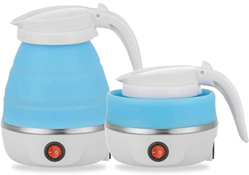 Foldable Electric Kettle, 600mL Portable Travel Kettle, Silicone Fast Boiling Collapsible Water Heater with Separable Power Cord for Outdoor Hiking Camping