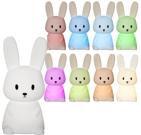 HOLLYHOPPER LED Nachtlicht - Einschlaflicht - Warmweiß/Farbwechsel - Batteriebetrieb (Hase STUPSI)