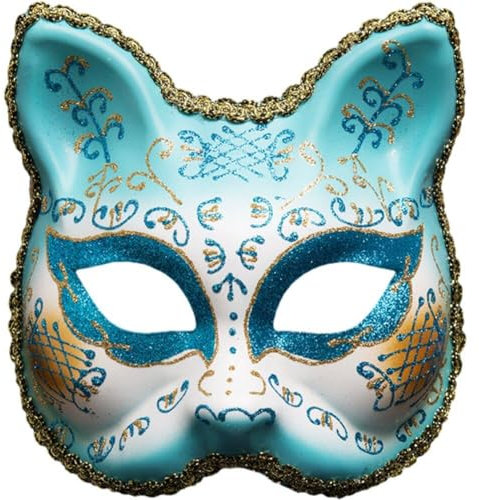 Hrippy Masque De Boule Vénitien, Visage De Chat, Masque De Cosplay Anime, Demi-Visage, Masque De Mascarade, Masque Habillé en Plastique, Accessoires De Costume De Fête