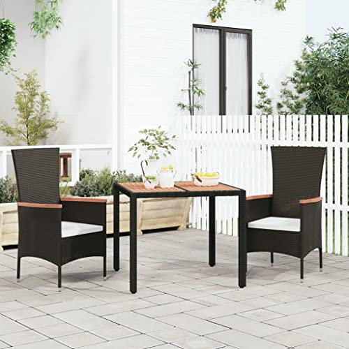 AUVYI Mesa de jardín con tablero de madera, polirratán y madera de acacia, 90 x 90 x 75 cm, mesa de café, mesa de camping, mesa de sofá, salón, comedor, mesa alta, mesa auxiliar para exteriores