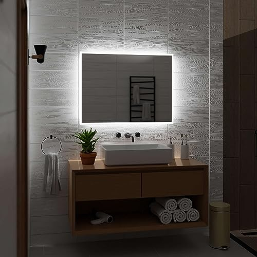 Alasta Boston Badezimmer Spiegel mit Beleuchtung 150x100 cm KaltWeiß LED Badspiegel Wandspiegel Badezimmerspiegel mit Beleuchtung Spiegel mit Licht Rechteckspiegel