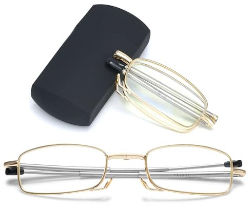 VEVESMUNDO Blaulichtfilter Lesebrille Herren Damen Metall Faltbare Klappbare Mini Kleine Faltbrille Klappbrille Zusammenklappbar Brillen mit etui (+2.0, 1 Stück Gold Lesebrille)