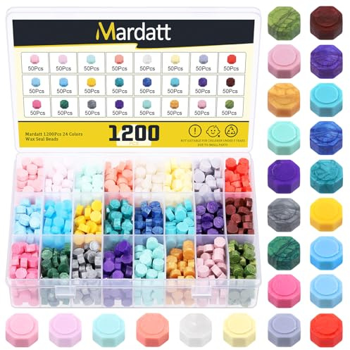 Mardatt 1200Pcs Sealing Wax Beads Colorful Wax Seal Beads Wax Seal Stamp Beads Assorted Wax Seal Beads Octagon Wax Beads for Envelope, Wedding Invitation, Crafts