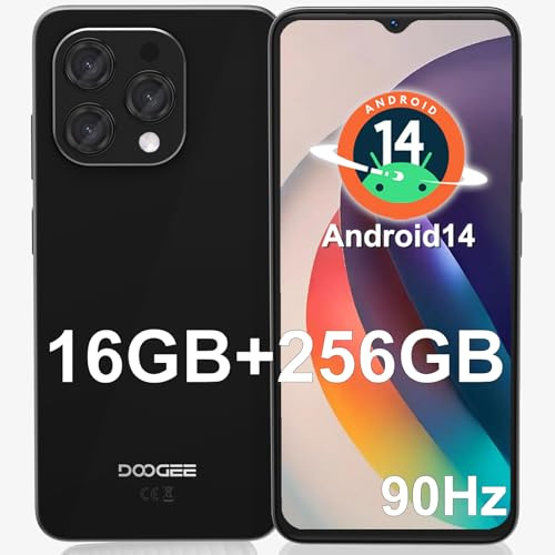 DOOGEE N55 Pro(16GB+256GB) Android 14 Smartphone Ohne Vertrag 6.56 HD+ 90Hz Handy günstig,5180mAh 13MP+8MP Kamera Octa Core Dual SIM 4G Simlockfreie Handys Gesichtserkennung/OTG/GPS/Widevine L1 2024
