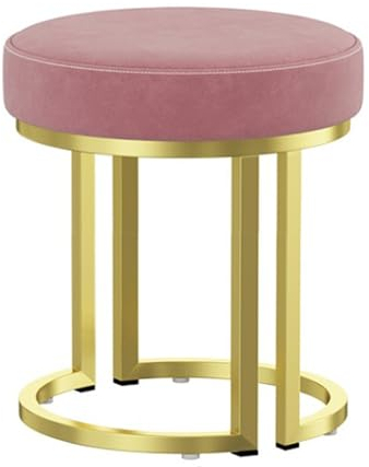 Runder Schminkhocker, Sitzhocker Mit Weichem Sitz, Polsterhocker Mit Robusten Metallfüßen, Moderner Fußhocker for Wohnzimmer & Schlafzimmer, Samthocker Bis Zu 100 Kg Belastbar (Rosa)