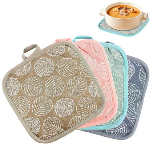 4 Pezzi Presine da Cucina, Guanti da Forno in Cotone Resistente al Calore, Presine Quadrate Appendibili Guanti da Cucina, Guanti da Forno Antiscivolo per la Cucina per Casa/Feste (Quattro Colori)