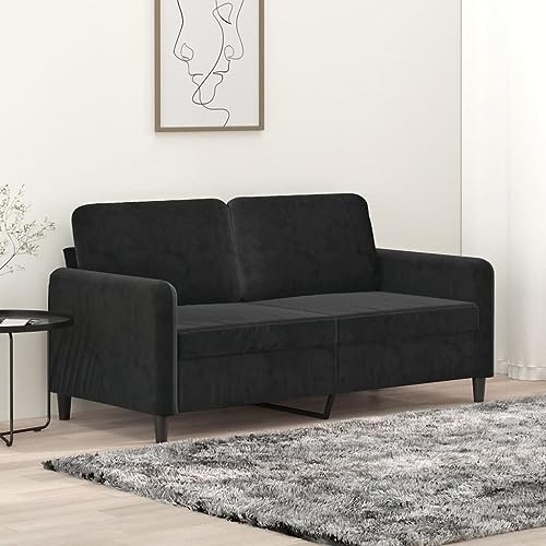 Willood 2-Sitzer Sofa, Loungesofa Couch mit Armlehnen Rückenkissen, Wohnzimmersofa Designsofa Metallgestell, Sitzmöbel Zweisitzer Schwarz 140 cm Samt