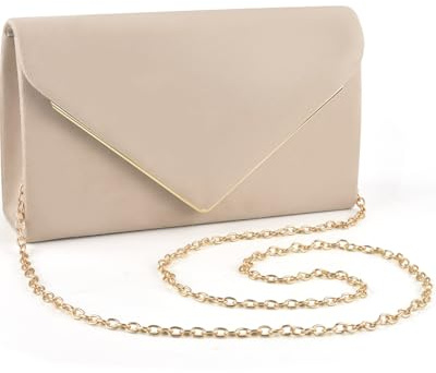 ERKOON Women Faux Suede Evening Clutch Bags, Prom Handbag Formal Party Clutches Wedding Purses Cocktail Promenade Shoulder with Detachable Strap （Nude